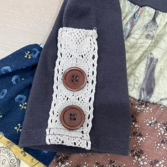 Tutu and Lulu Girls Dress 3-4T Ruffles Patchwork Victorian Stretch Long Sleeve - Picture 3 of 6